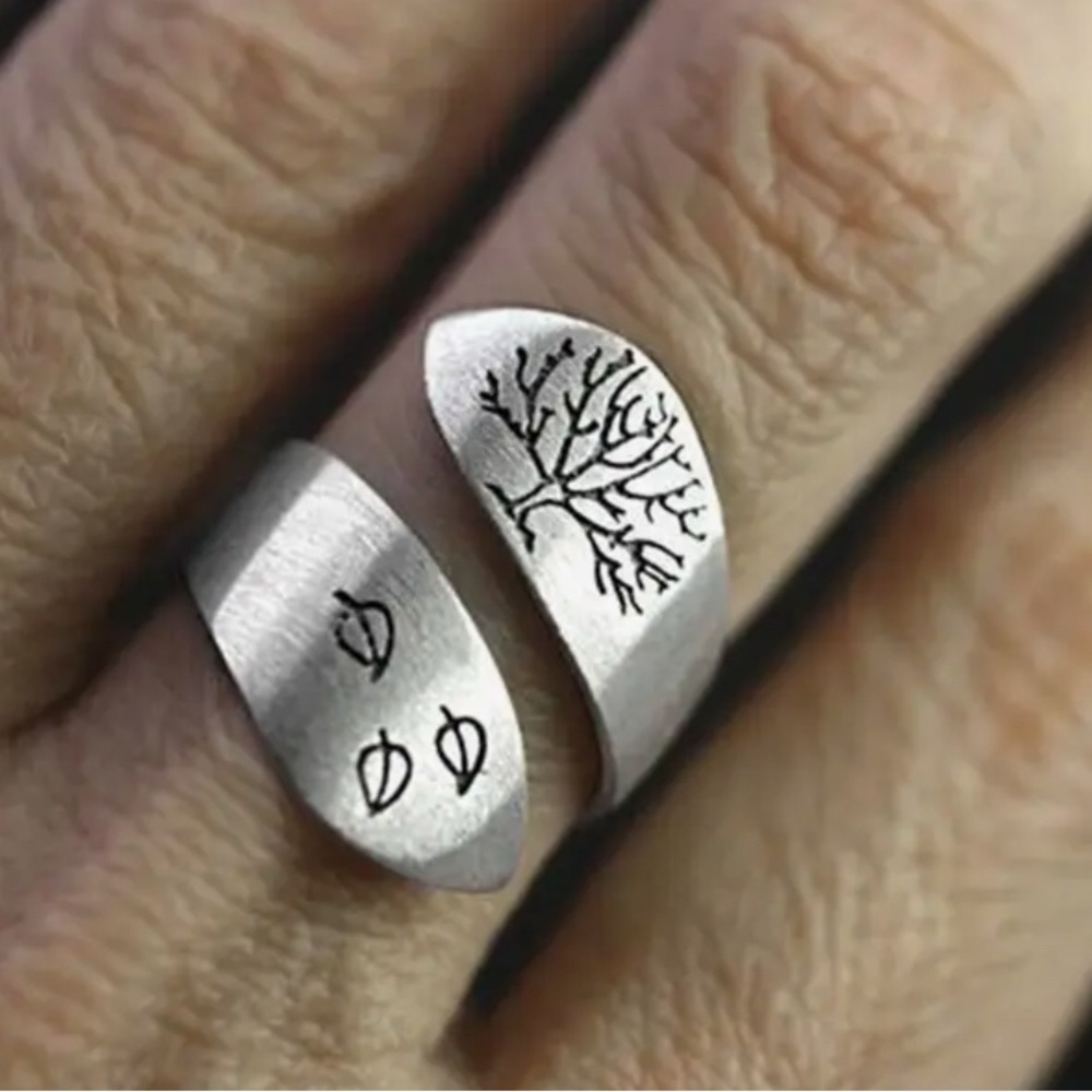 Tree of Life Silver Etched Ring